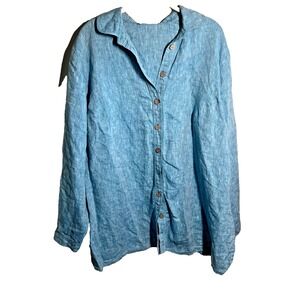 Blue Long Sleeve‎ Button Up Linen Blend Wooden Buttons Lightweight XXL Mens